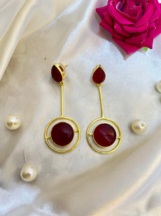 Ruby Red Gold Tone Earrings