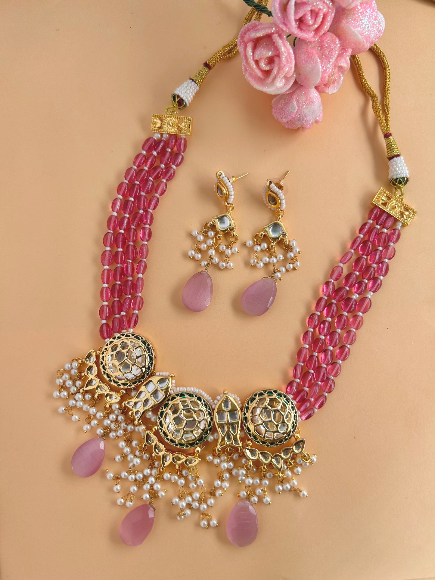 Rani Pink Pachi Kundan Necklace