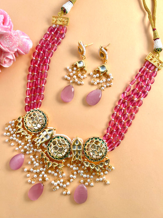 Rani Pink Pachi Kundan Necklace