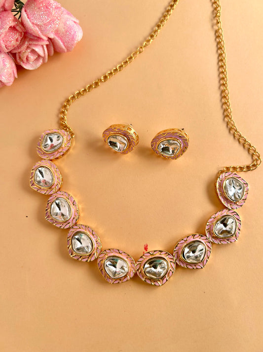 Pink Polki fusion Statement Necklace