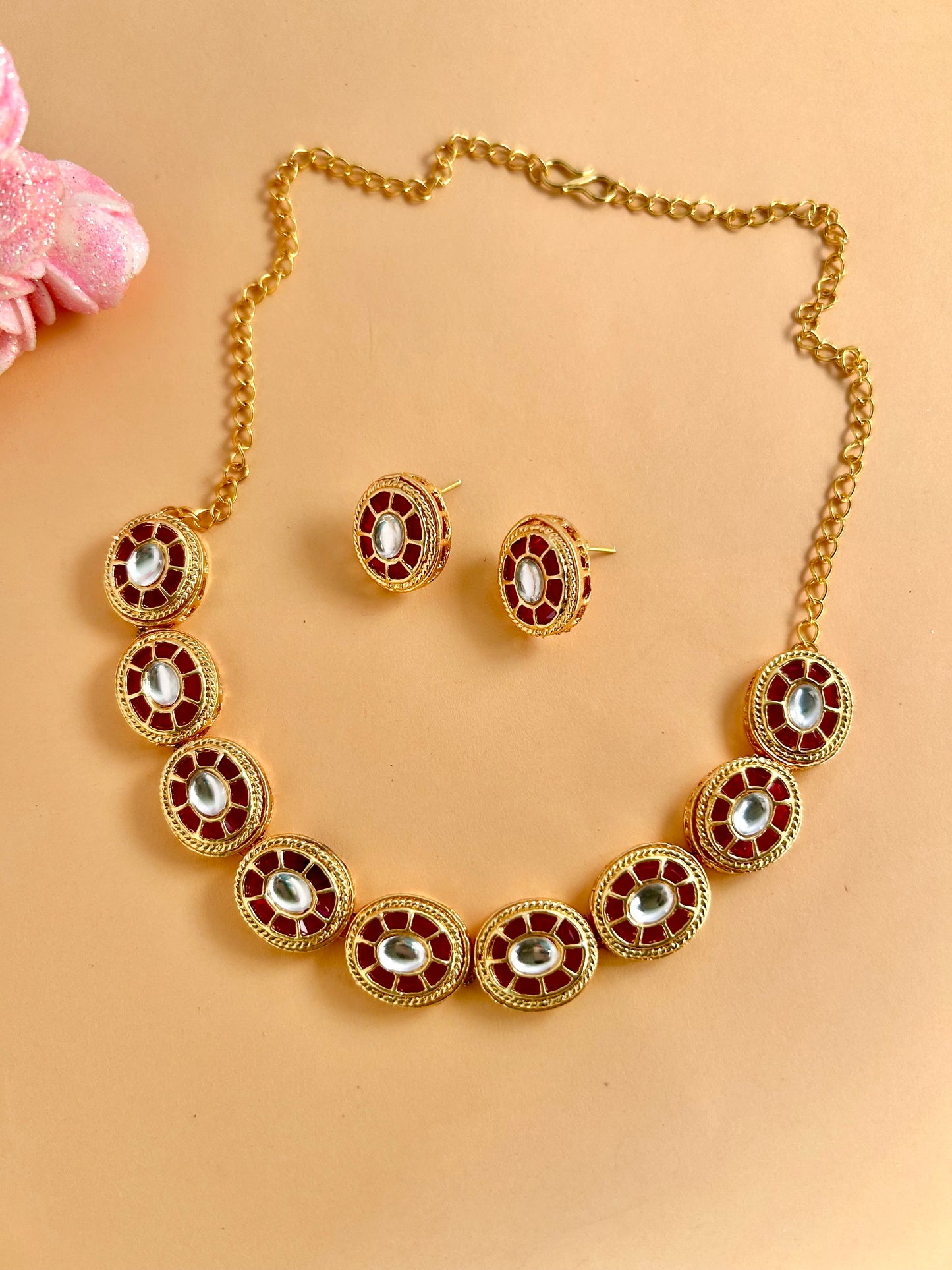 Red Jadau Kundan Necklace - Choker