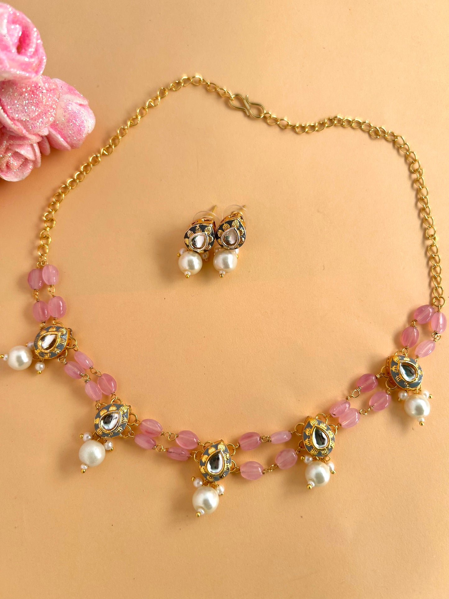 Light Pink & Grey Beaded Choker