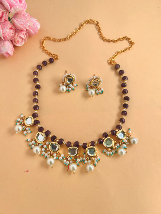 Bhuvi Cinnamon Brown Kundan Necklace