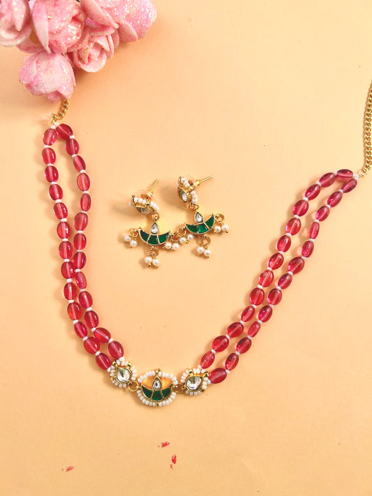 Rani Pink Paachi Kundan Choker