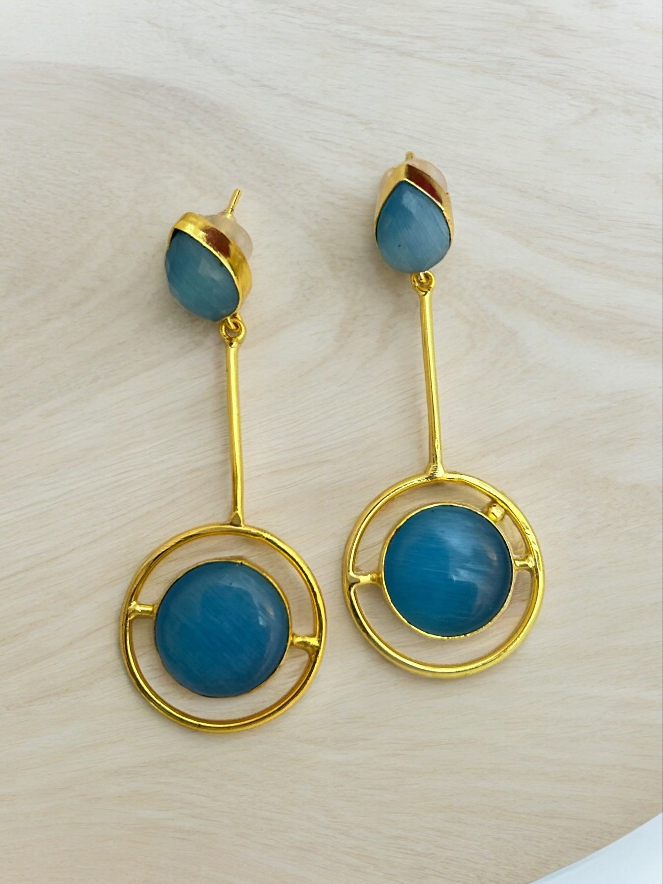 Turquoise Blue Gold Toned Danglers