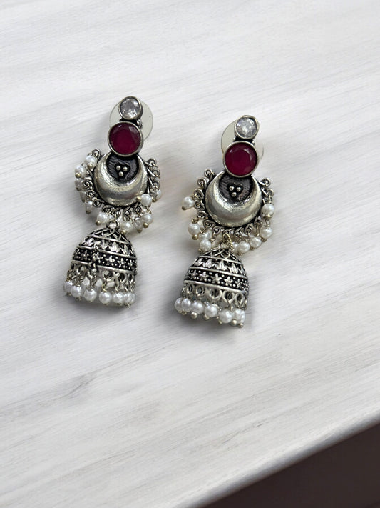 Ruby Red Crystal Jhumka