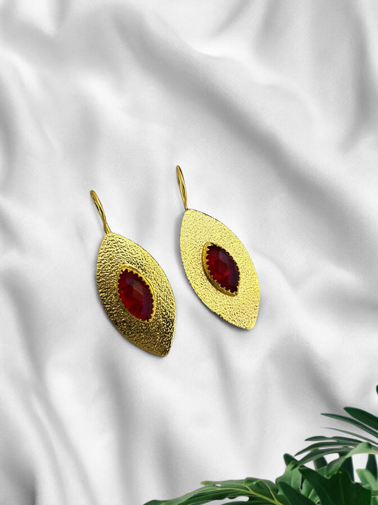 Ruby Red Leaf Earring