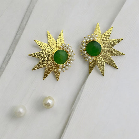 Forest Green Gold Tone Motifs Earrings