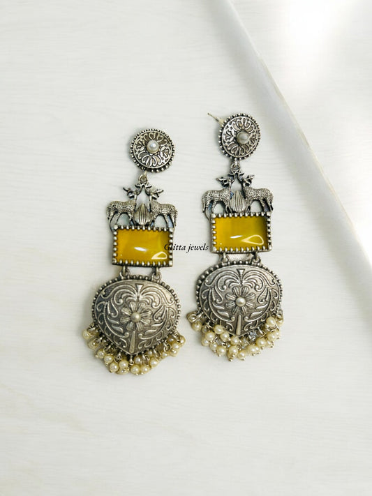 Oxidised Brass Amber Yellow Danglers