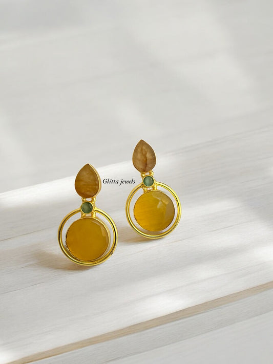 Aadhya Amber and Emerald Gold Tone Earrings