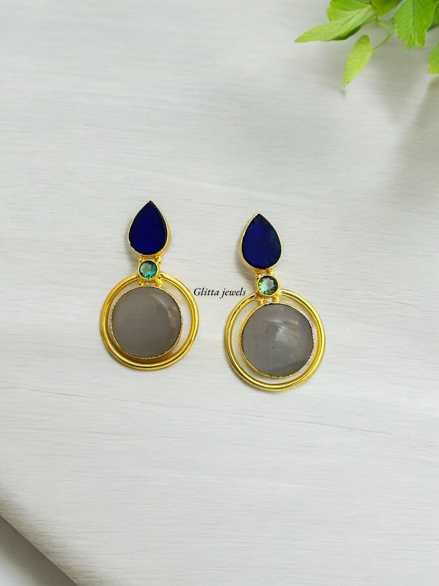 Aadhya Royal Blue and Stone Grey Earrings