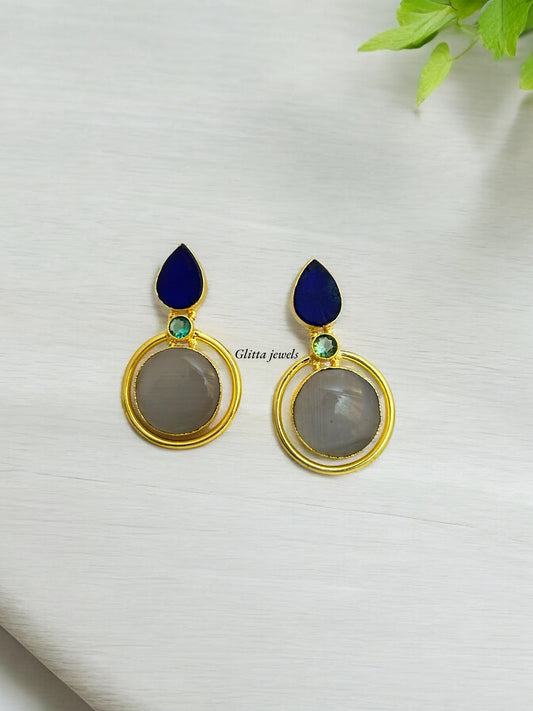 Aadhya Royal Blue and Stone Grey Earrings