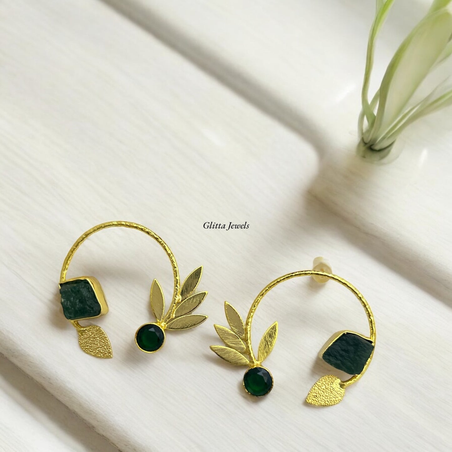 Forest Green Crescent Earrings