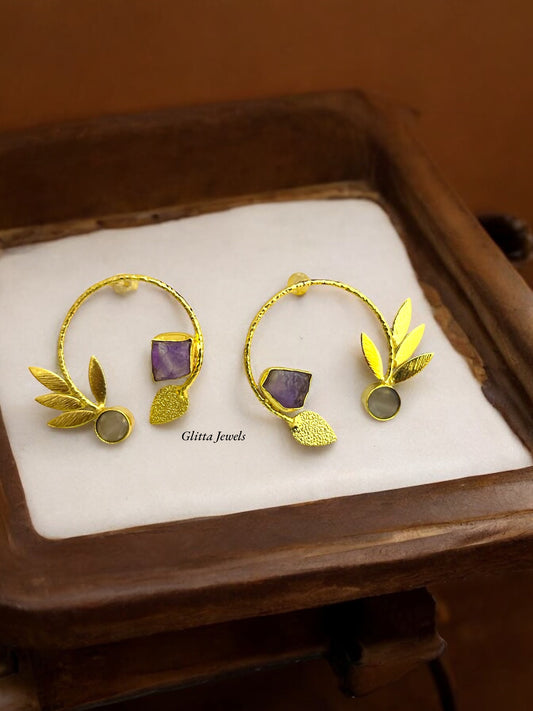 Lavender Gold Tone Crescent Earrings