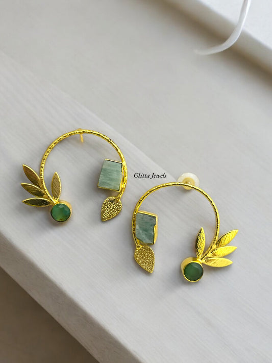 Emerald Green Crescent Earrings