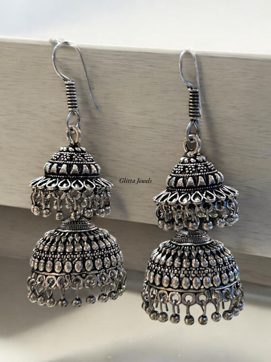 Hook On  Oxidised Jhumka