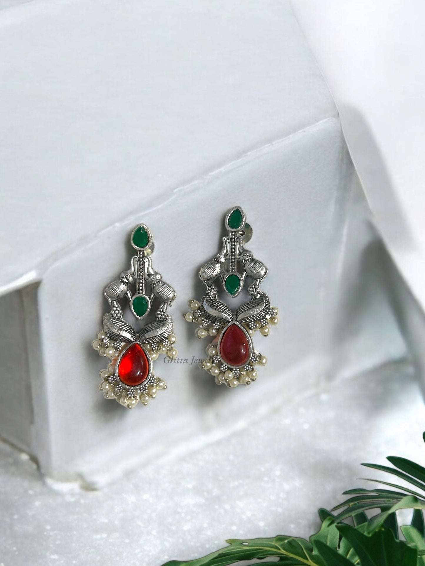 Antara Red Green Earrings