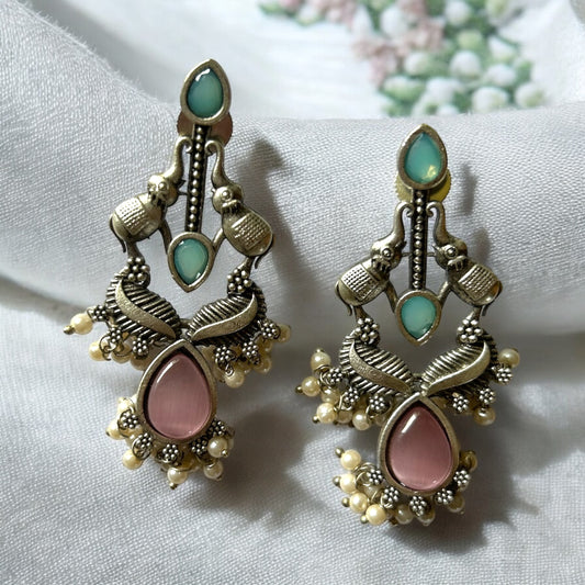 Antara Turquoise and Pink Oxidised Earrings